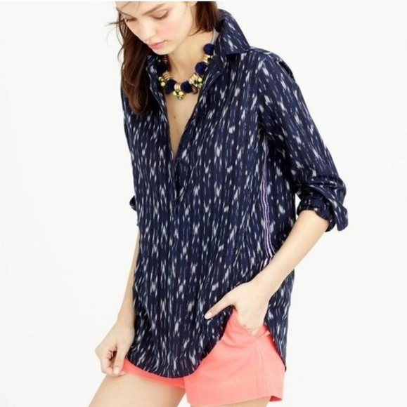 J. Crew Tops - J.Crew Metallic-Striped Ikat Popover Shirt size 2
